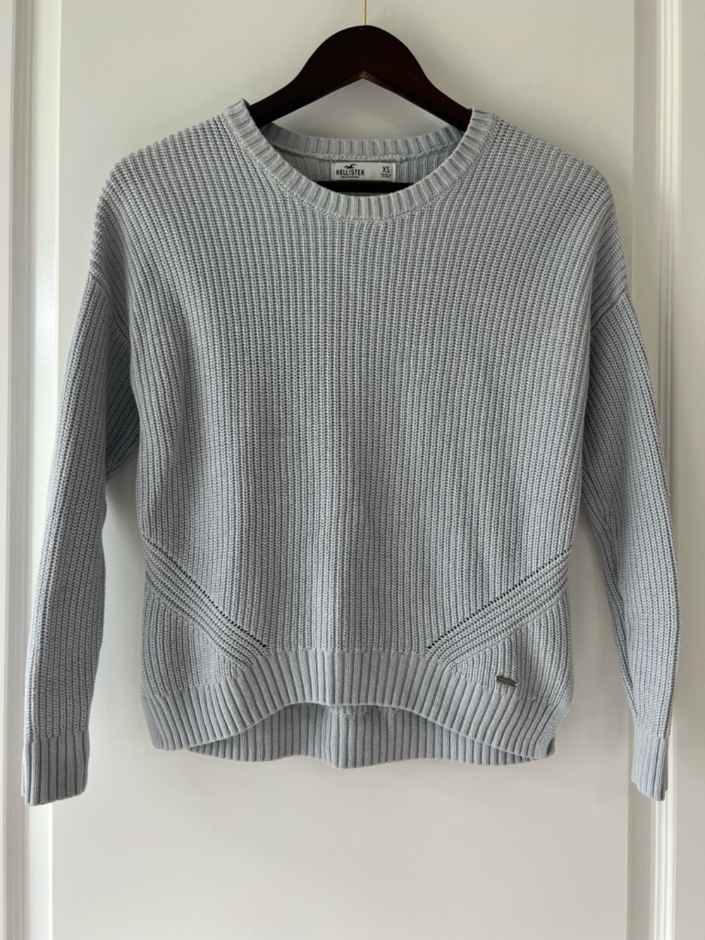 Hollister Grey Y2K  Preppy Chunky Ribbed Knit Casual Crewneck Sweater Size XS